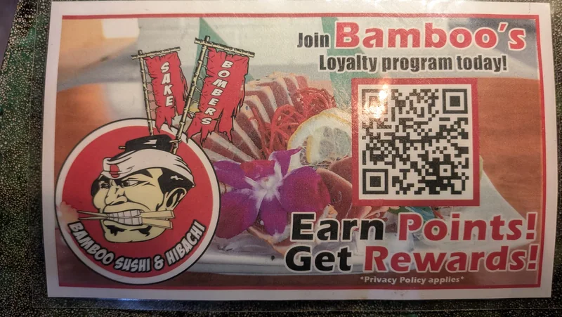 Bamboo Rewards sign-up card with a QR code