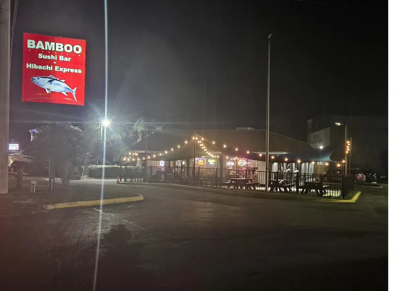 Exterior sign reading Bamboo Sushi Bar and Hibachi Express