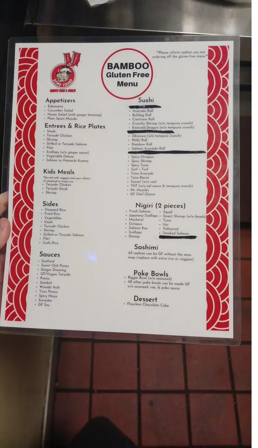 Bamboo gluten free menu
